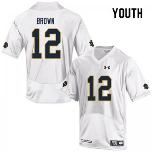 Notre Dame Fighting Irish Youth DJ Brown #12 White Under Armour Authentic Stitched College NCAA Football Jersey XXK4899PY